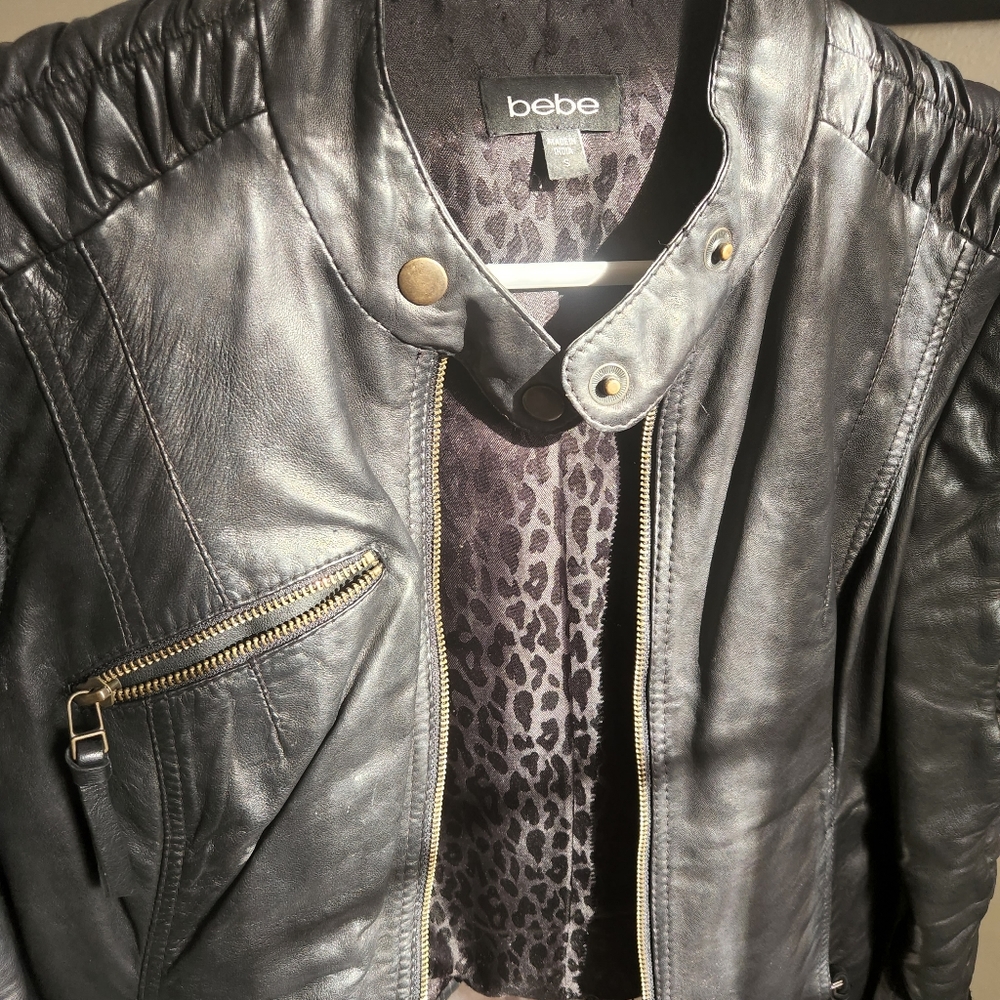 Bebe black leather jacket small